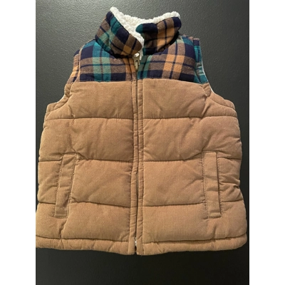12-18M Boys Puffer Vest, Brown & Plaid