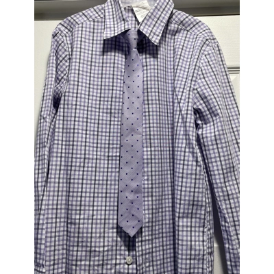 10 Boys Dress Shirt, Purple & White Plaid