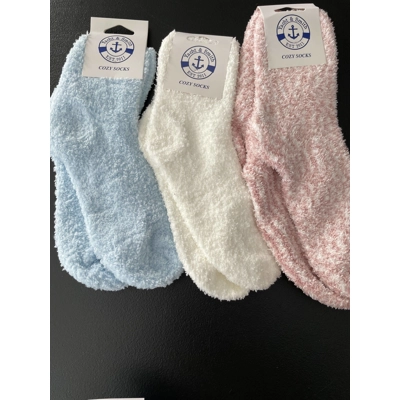 9-11 Womens Cozy Socks 3pk, Blue, White, Lt Pink