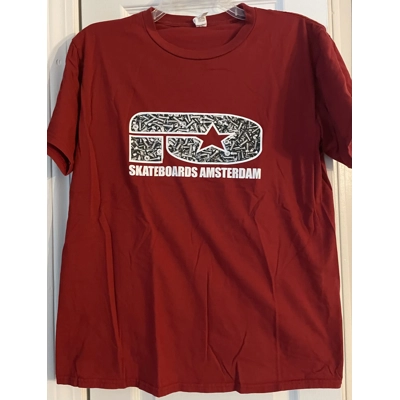 L Boys T-Shirt, Brick Red with Skateboards