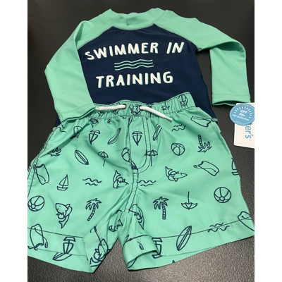 12M Boys 2pc Swim Set, Green/Navy, Swimmer in Training