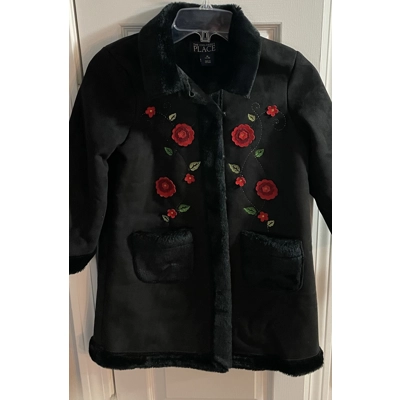 M Girls Coat, Black Faux Suede
