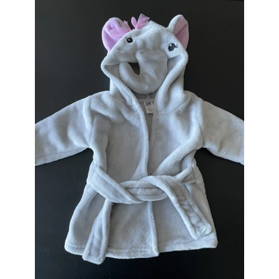 0-9M Girls Bathrobe, Gray, Elephant Hood