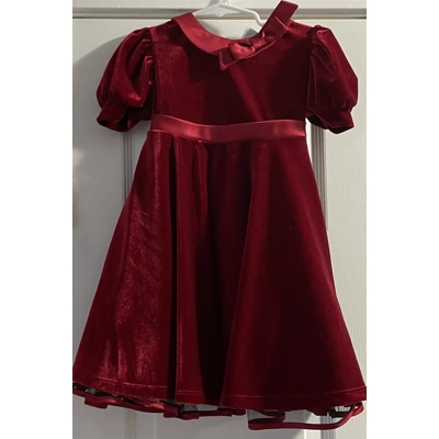 2T Girls Christmas Dress, Dark Red Velour
