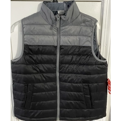XL Boys Puffer Vest, Reversible (Black Ombré & Heathered Charcoal