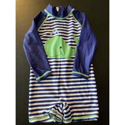 6M Boys Rash Guard Swimsuit, Navy & White, Whale