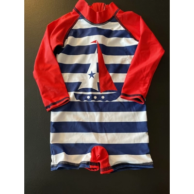 6M Boys Rash Guard Swimsuit, Red/White/Blue, Sailboat