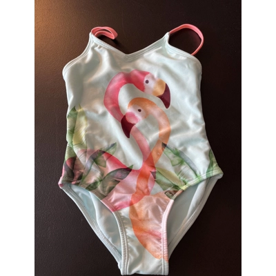 4/5 Girls Bathing Suit, Aqua, Flamingo