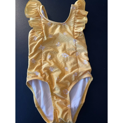 4T Girls Bathing Suit, Yellow, White Flowers