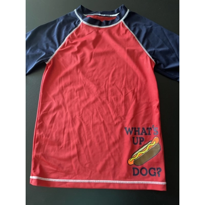 L Boys Rash Guard, Red & Blue, Hot Dog