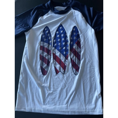 XXL Boys Rash Guard Tee, White, Americana Surfboards