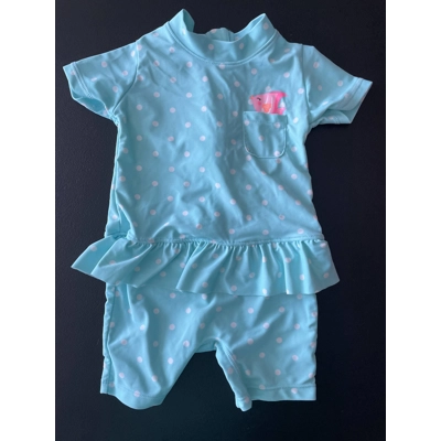 12M Girls Rash Guard Swimsuit, Blue, Polkadots, Fish