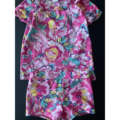 5 Girls Rash Guard Swimsuit, Pink, Hawaiian Floral