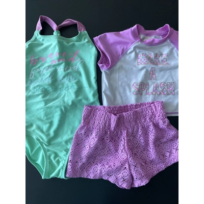 6/6X Girls 3pc Swimsuit, Green & Purple