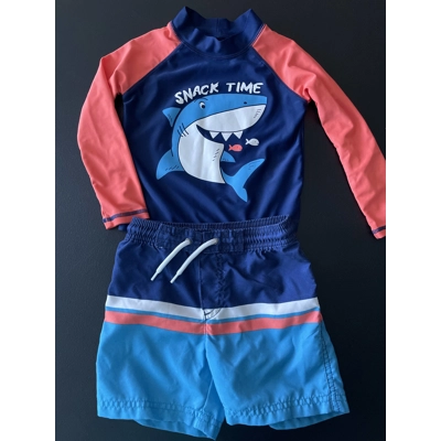 24M Boys 2pc Swimsuit, Blue & Orange, Shark