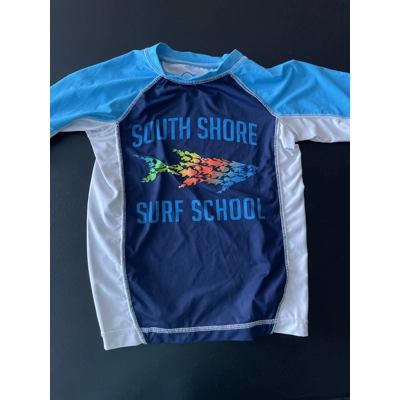 6/7 Boys Rash Guard, Blue, Shark/Surf School