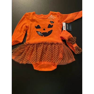 3-6M Girls Oneside Dress, Orange, Jack-O-Lantern