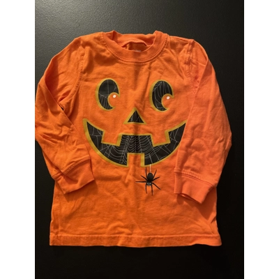 2T Boys Long Sleeve Shirt, Orange, Jack-O-Lantern Face