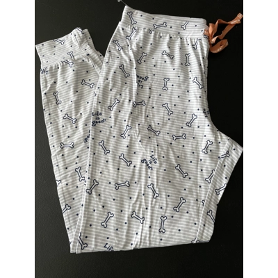 S Womens Pajama Pants, White & Gray Striped, Dog Bones