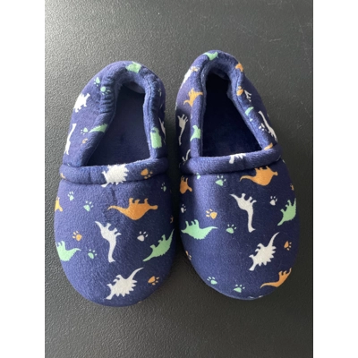 9/10 Toddler Boys Fleece Slippers, Navy, Dino Pattern
