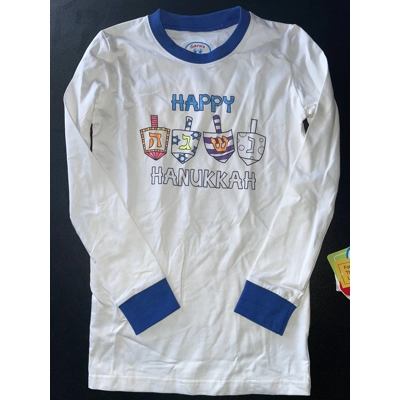 12 Boys/Girls Sleep Top, White & Blue, Happy Hanukkah