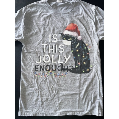 S Mens/Womens T-Shirt, Gray, Cat Jolly Enough/Christmas