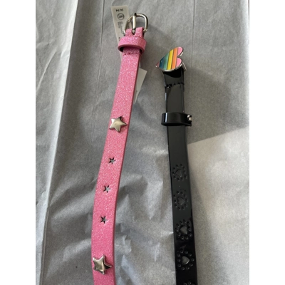 L/XL Girls Belt 2pk, Pink Glitter, Black w/Heart