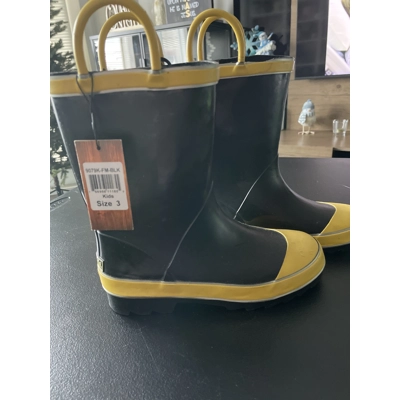 3 Kids Rain Boots, Black & Yellow