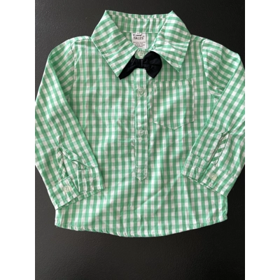 12m Boys Dress Shirt, Green & White Plaid