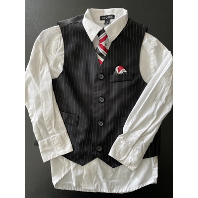 5 Boys Dress Shirt & Vest Set, Black & White