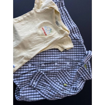 3-6m Boys Shirt 2pk, Gray Plaid, Yellow Elephant