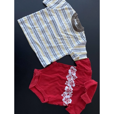0-3m Boys T-Shirts 2pk, Yellow Striped, Red Hawaiian