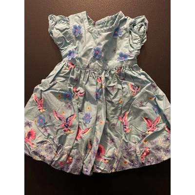 3-6m Girls Summer Dress, Blue, Birds and Floral