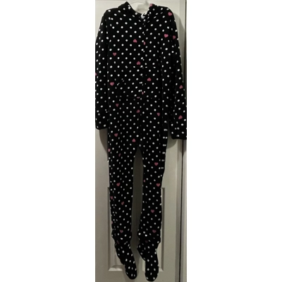 M Womens Onesie PJ, Black, Pink Hearts