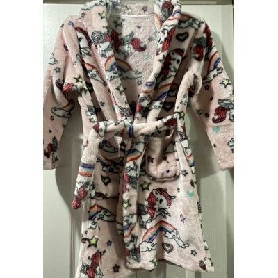M Girls Fleece Robe, Pink, Unicorns