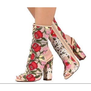 Bloom embroidered nude heeled boots