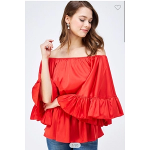 Frill off shoulder trumpet sleeve blouse
