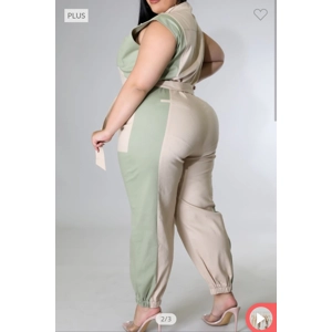 Plus collar self tie stretch jumpsuit