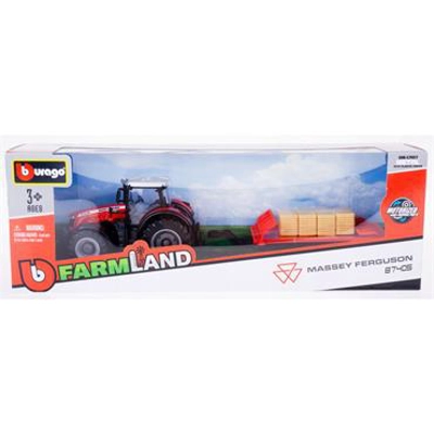 Bburago10CM MASSEY FERGUSSON 8740S TRACTOR WITH BALE TRAILER