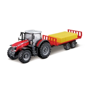 Bburago10CM MASSEY FERGUSSON 8740S TRACTOR WITH BALE TRAILER