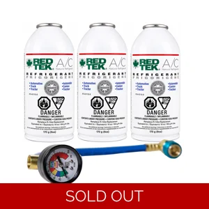 REDTEK A/C Refrigerant 6 oz cans & Installation Hose w/Gauge - 3 Cans
