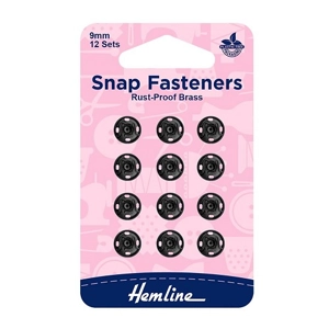 Hemline Snap Fasteners Press Studs 9mm Black