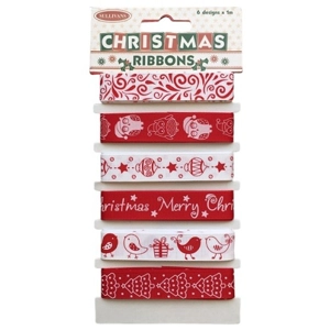 Christmas Ribbon Red/White Assorted 6 x 1m