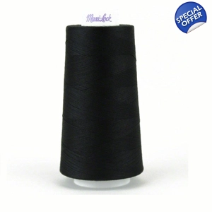 Overlocking thread cone in black with Maxi-Lock brand name printed on top of cone.