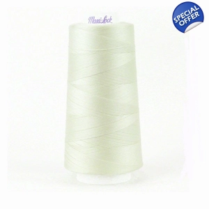 Overlocking thread cone in eggshell with Maxi-Lock brand name printed on top of cone.