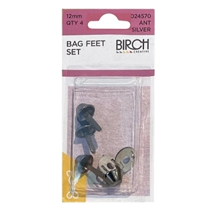 12mm Birch antique silver bag feet in a hangsell pack.