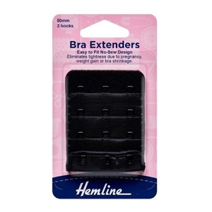 Hemline Bra Extender 3 hook 50mm Black