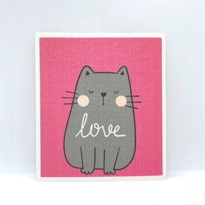 Dishcloth 100% Biodegradable Cat Design Pink