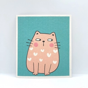 Dishcloth 100% Biodegradable Cat Design Teal