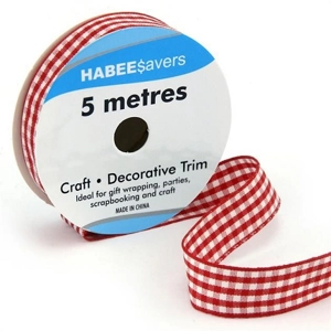Habee Savers Printed Gingham Ribbon Red 15mm x 5m